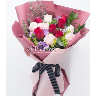 12 red & white roses bouquet to philippines